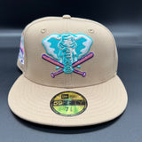 Oakland Athletics NE Fitted (Tan/Turq/Pink) w/ 40th Anniv. Side Patch